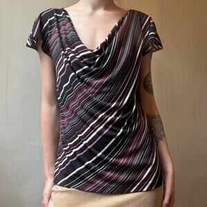 Vintage The Limited Black Striped Cowl Neck Blouse Large